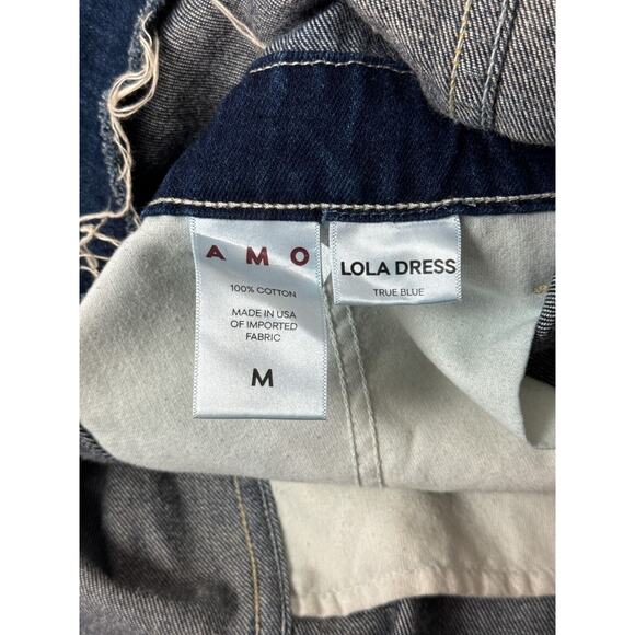 AMO Dress Medium Womens Lola Blue Denim Button Down Raw Hems - Picture 10 of 11